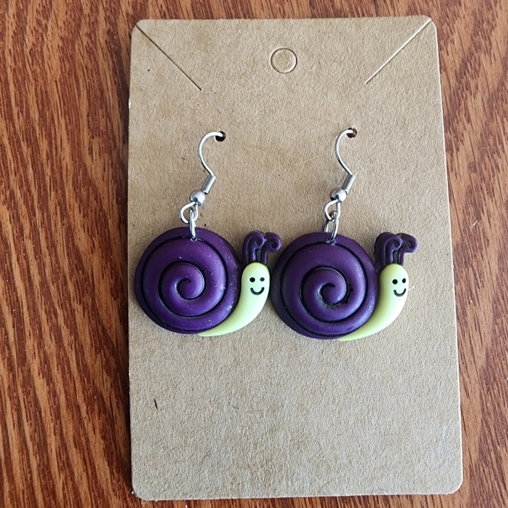 Purple and Yellow Snail Stainless Steel Fish Hook Earrings for Kids, Teens
